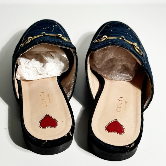Gucci Princetown Velvet loafers Navy Blue with gold horsebit hardware gg sz 38 - Picture 6 of 10